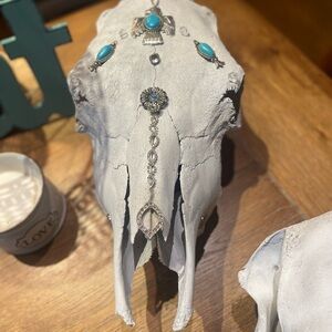 Decorative White Skull with Turquoise Accents